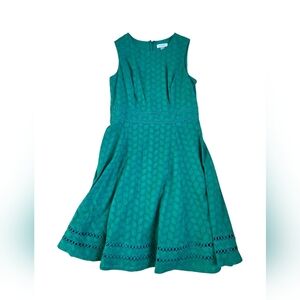 NWT Calvin Klein Green Cotton Eyelet Fit & Flare Dress Size 6